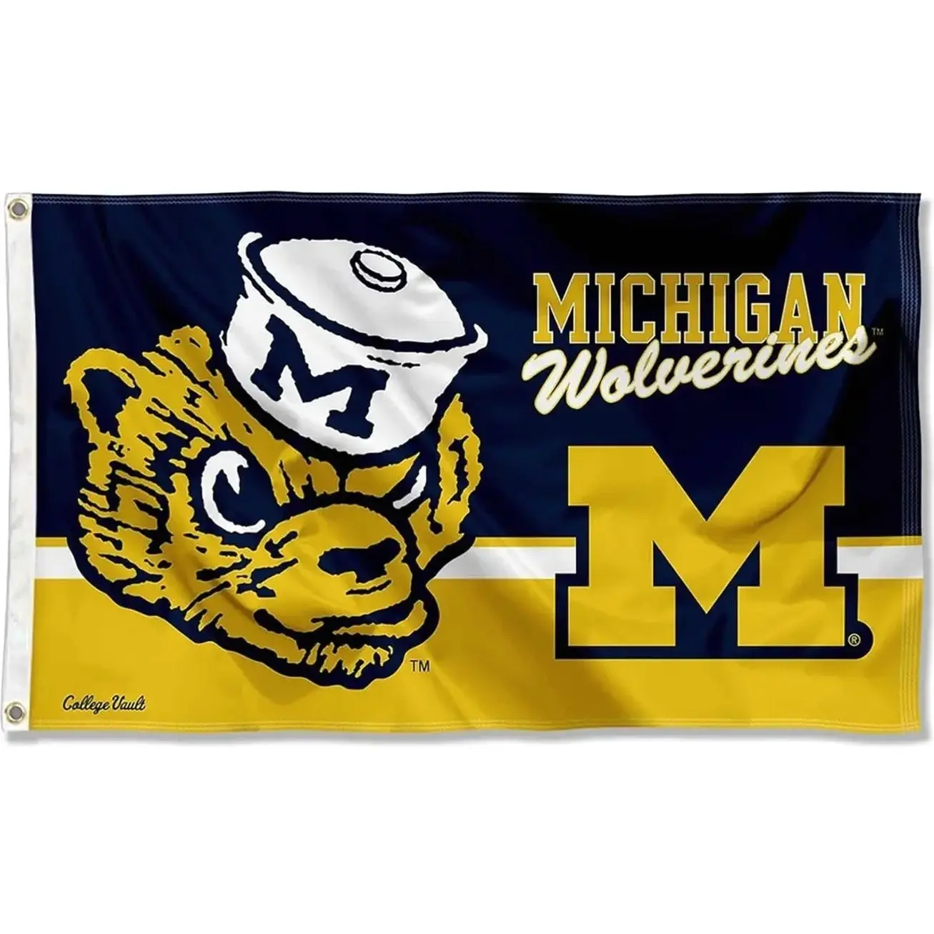 College Flags & Banners Co. Michigan Wolverines University Team Polyester Flag - 3x5 ft, Lightweight Prints, Sports Collectible, Indoor Wall Party Decoration, For Household