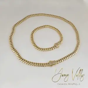Gold Plated Monaco Chain Set Necklace 18in Bracelet 7in 6mm
