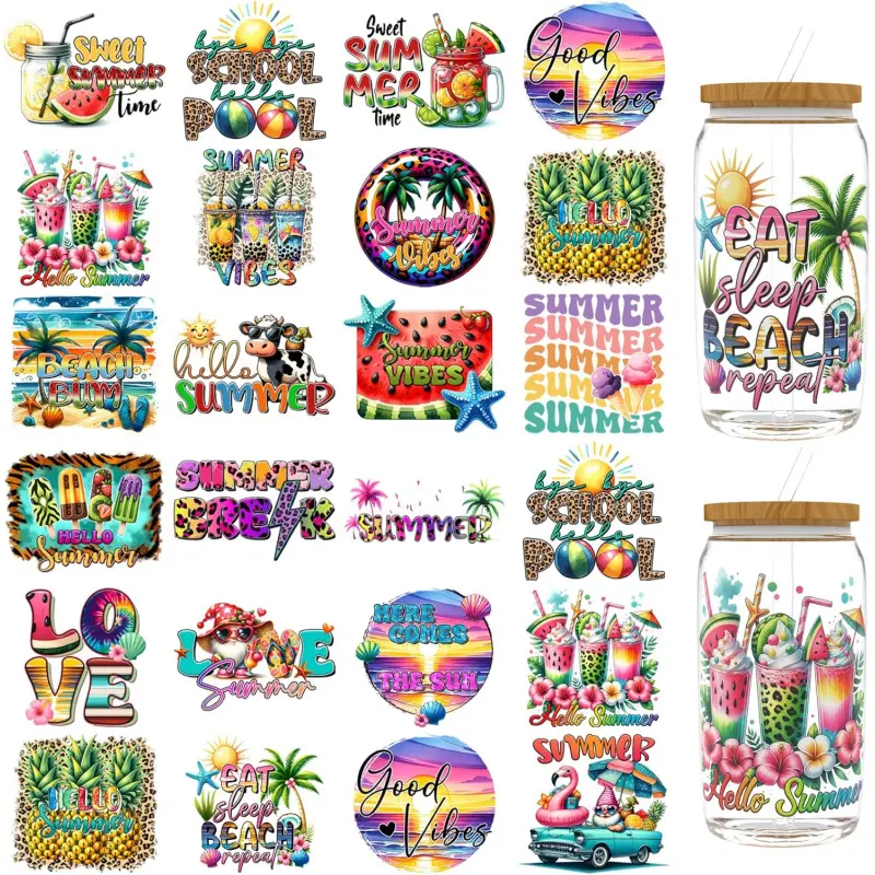 UV DTF Cup Wrap for 16 OZ 8PCS UV DTF Stickers DIY Crafts can be Used for Mugs, Glasses, laptops, Thermos Cups, etc. (Fruit Beach)