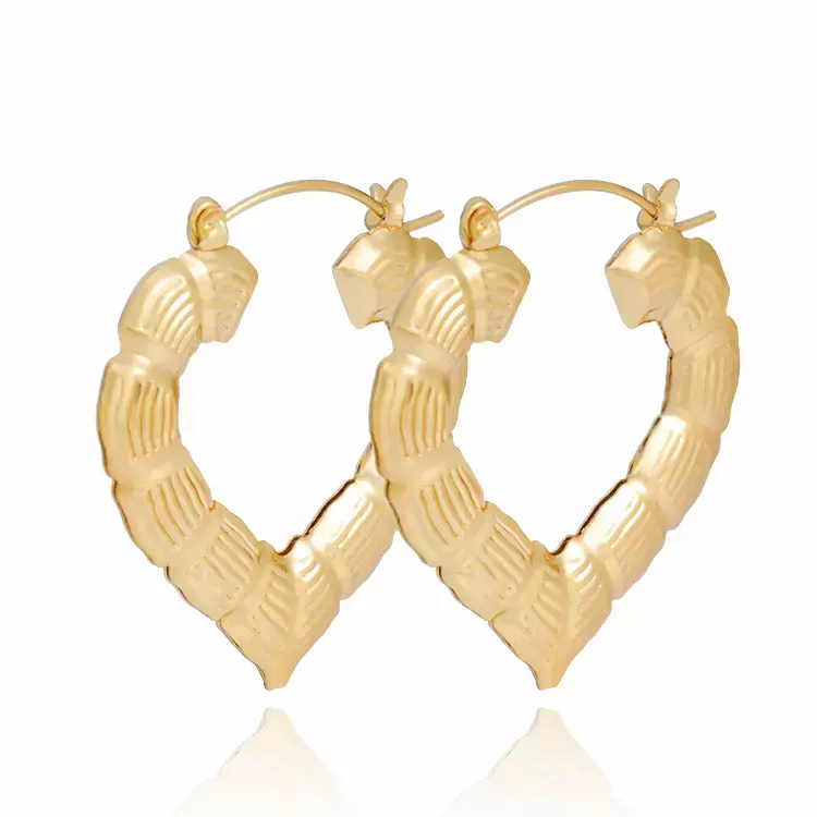 Chunky Heart-Shaped Hoop Earrings for Women, Thick Bamboo Design Real Gold Filled Statement Jewelry, Chunky Statement Earrings, Thick Gold Hoop Earrings