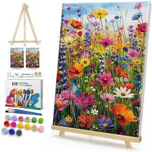 Framed Paint by Numbers Kit for Adults, Flowers Paint by Number with Easel, DIY Floral Acrylic Oil Painting Kit, Framed Canvas Paint by Number Kits for Home Decor 8x12 Inch