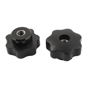 M8 1.25mm Pitch Female Thread Through Hole Star Head Screw Clamping Knob Grip Black 2pcs