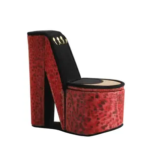 360 Stand 10 in. Decorative 6-Section Animal Print Jewelry Box - Black, Gold & Red Fabric & Wood Contemporary Organiser with Cultural/Thematic Designs, Lift-Off Felt Liner, Gift Option, Standing