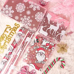 Pink Christmas Aluminum Gift Wrapping Paper Set, Gift Wrapping Supplies, Packaging Paper, 3 meters each, 17 inches, suitable for holiday party decoration.