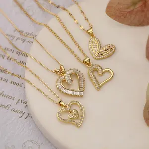 Gold Necklace, INS-Style Chic Minimalist Gold-Plated Copper Clavicle Chain with Zircon Heart Pendant - Niche Light-Luxury Sports & Outdoor Accessory,summervibes
