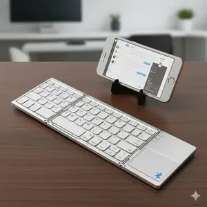 Ultra-Thin Folding Bluetooth Keyboard with Touchpad | Portable Tri-Fold Design for Tablets, Phones & Laptops | Compatible with Windows, iOS, Android | Perfect for Travel, Business Meetings & Study