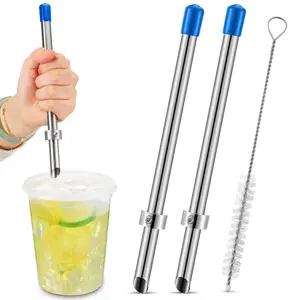 2 Pack Straw Puncher for Plastic Lids Lemonade Cups, Stainless Steel Straw Hole Puncher Punching Tools for Cafe Drinks Deli Container Squeezed Fresh Lemonade Stand Supplies