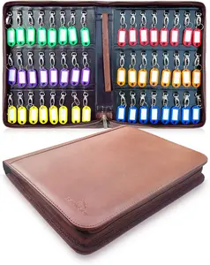 Portable Key Organizer,Zippered Key Organizers Case with 48 Key Hooks and Tags Key Storage,Leather Apartment Manager and Landlord Key Holder,Key Organizer Box for  Sales,Hotels, Service