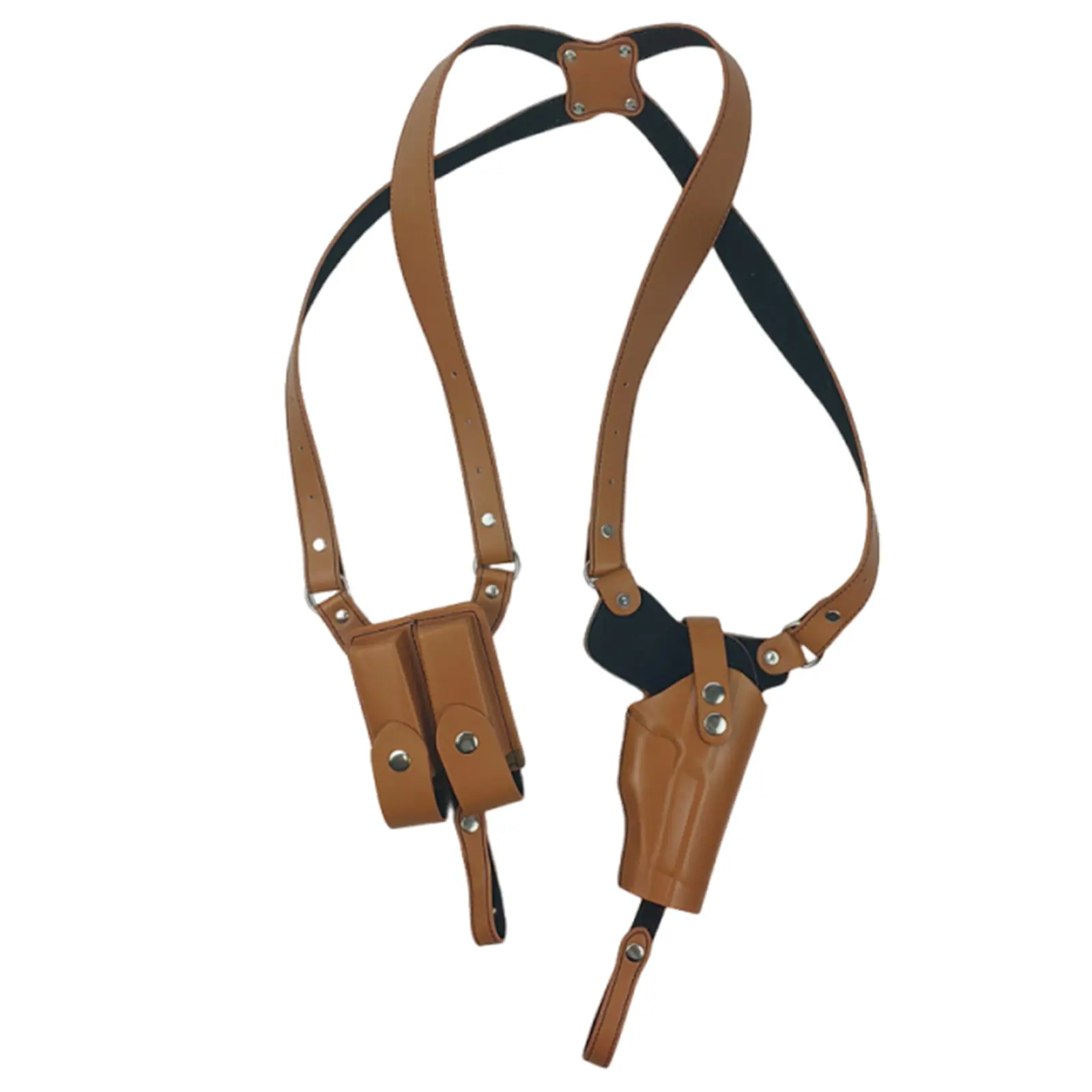 Cowhide Leather Vertical Shoulder Holster for Unisex Concealment, Universal Fit Stealth Design with Adjustable Shoulder Strap & Dual Magazine Pouches, Double Mag