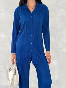 Royal Blue Pleated Co-ord Set