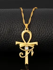 Rhinestone Decorated Cross Pendant Necklace for Women & Men, Eye Design Anniversary Necklace for Daily Wear, Trendy All-match Jewelry for Birthday Gift, Coptic Cross Necklace