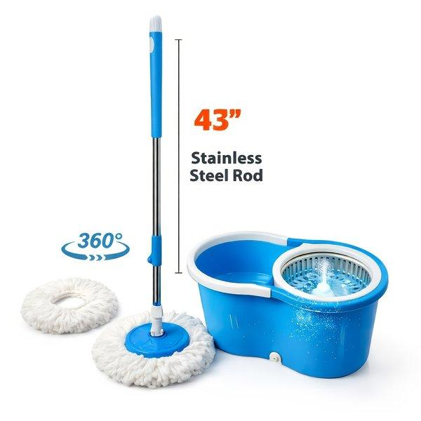 Spin Mop and Bucket with Wringer 360 Degree Spinning System 2 Microfiber Replacement Heads 61 Inch Adjustable Handle Soap Dispenser 20 Qt for Floor Cleaning