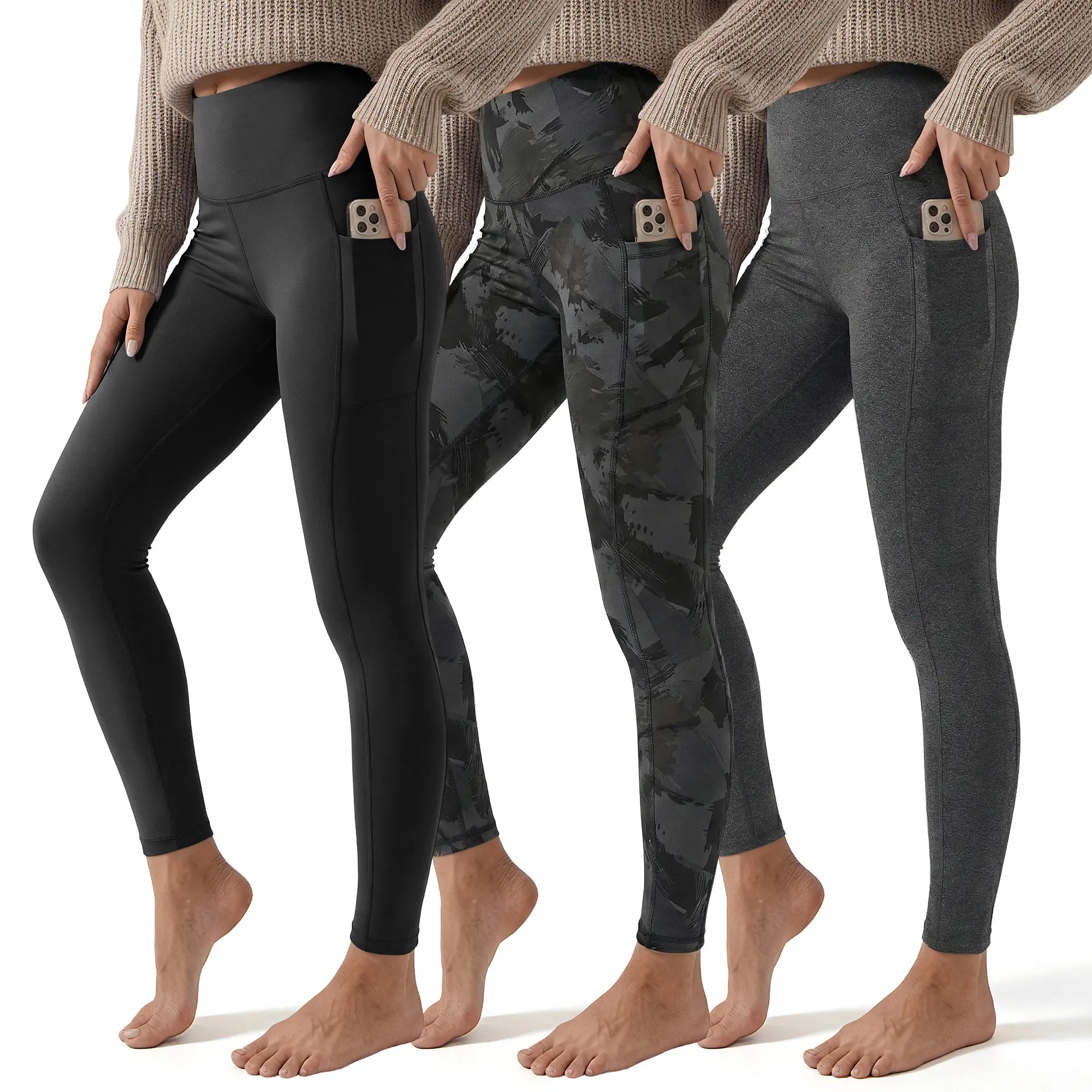 Black+Black Printed+Deep Grey Healther (2 Pockets)