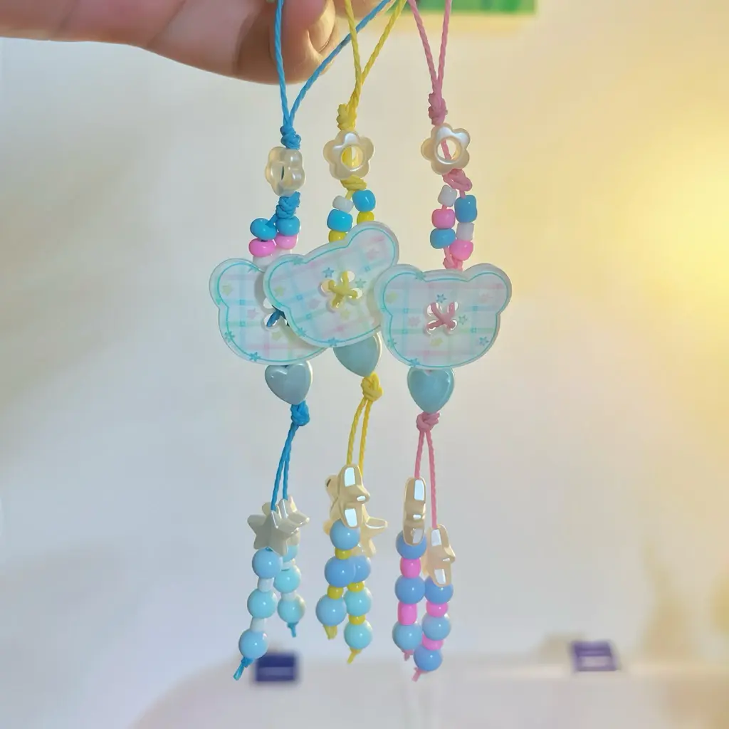 [NEW] Bear Button Keychain – Sweet Pastel Tones, Trending Cute Accessory