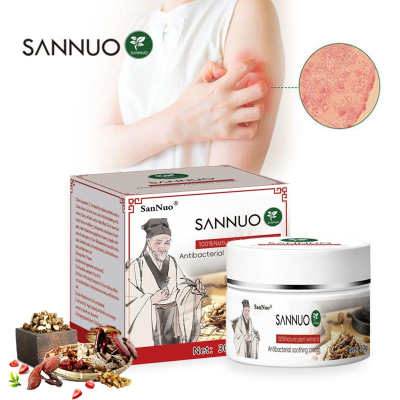 SanNuo Herbal Antibacterial Soothing Cream – Relieves Eczema, Psoriasis & Itching, Safe for Dry & Sensitive Skin, Zero Hormone & Fragrance-Free Creme for Eczema