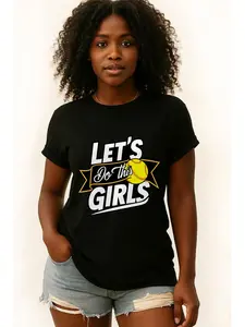teediy Women's Let's Do This Girls Softball Graphic 100% Cotton T-Shirt Comfort Fit Short Sleeve Round Neck Casual Top for Sports & Casual Attire Softball Shirts for Game Day Apparel Sporty Design Athletic Tee Fabric Womenswear