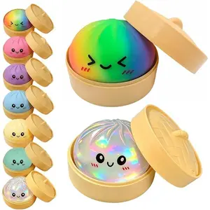 Soft Dumpling Stress Balls, Soft Squeeze Decompression Dough Sensory Fidget Toy for Adults & Kids, Jumbo Dumpling Squishy for Anxiety Relief, Party Gifts & Classroom Prizes, Glitter Dumpling with Steamer Box & Fun Squeeze Toys
