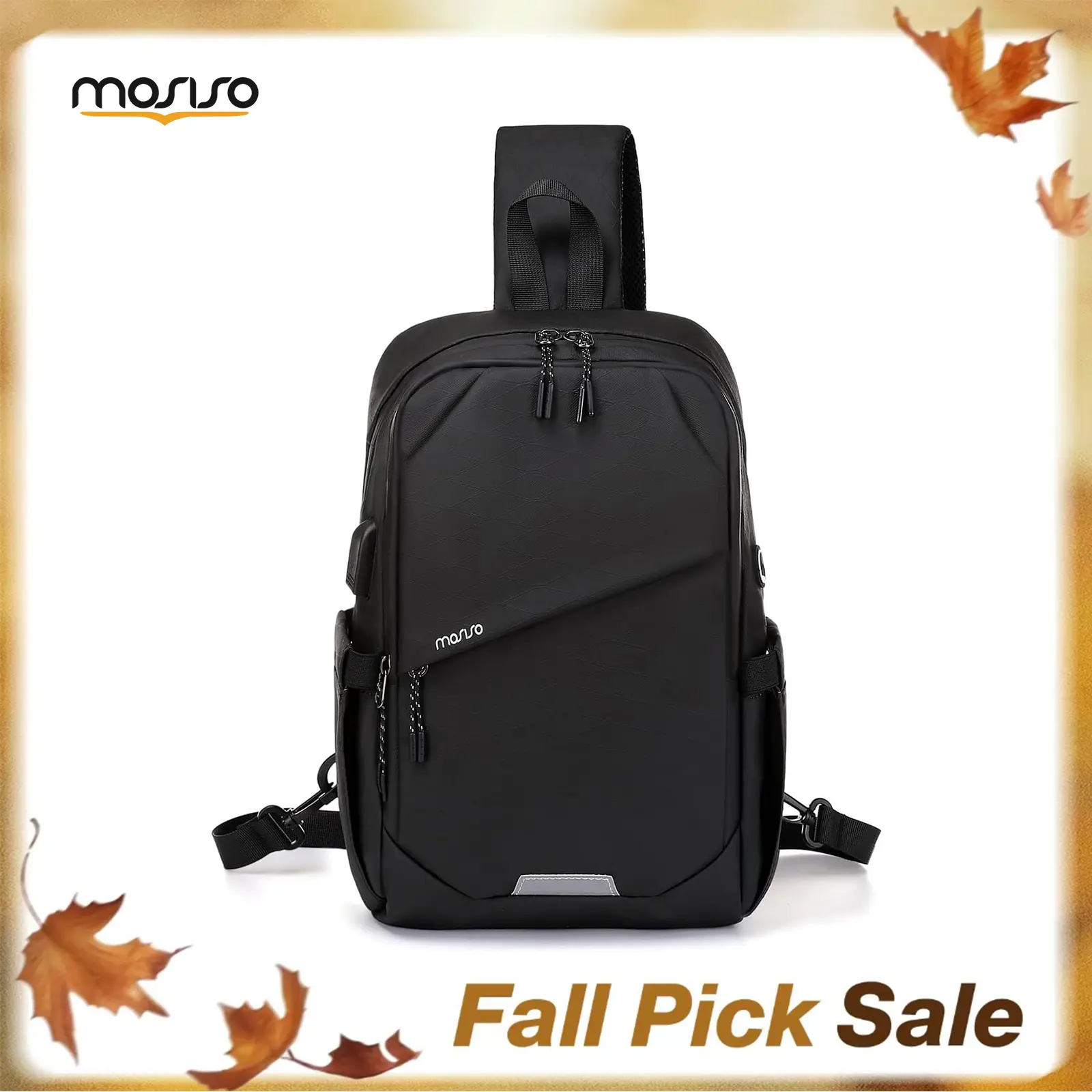 MOSISO Waterproof Polyester Sling Backpack - USB Port, Adjustable Shoulder Strap, Adults' Crossbody Bag, Laptop Fit, Backpack for School, Travel-Hike Gym Office Daypack