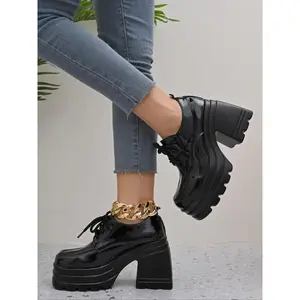 Women's Fashionable Solid Color Chunky Heeled Platform Boots, Elegant Pointed Toe Ankle Boots for Daily Wear, All-match High Heel Boots for Women & Girls