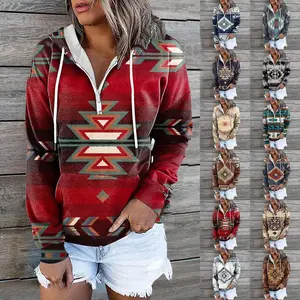 Ladies New Ethnic Tribal Hooded Sweater Jacket Tops Casual Graphic