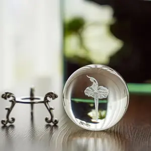3D Laser Engraved Ballerina Dancing Crystal Ball Paperweight Elegant Ballet Dancer Girl Figurine Glass Sphere Home Art Decor (60mm,2.4inch)