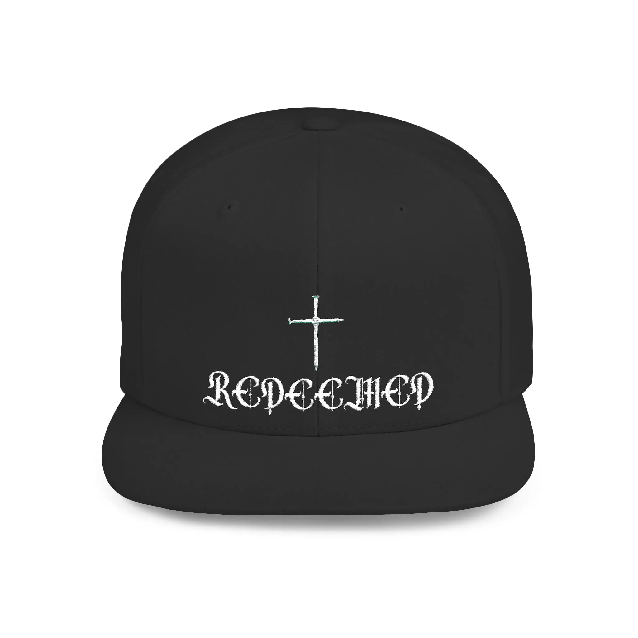 Redeemed Cross Snapback Hat - Christian Flat Bill Cap with Christian Graphic, Faith-Based Design for Church Events, Christian Graphic Hats, Faith-Based Graphic Hats