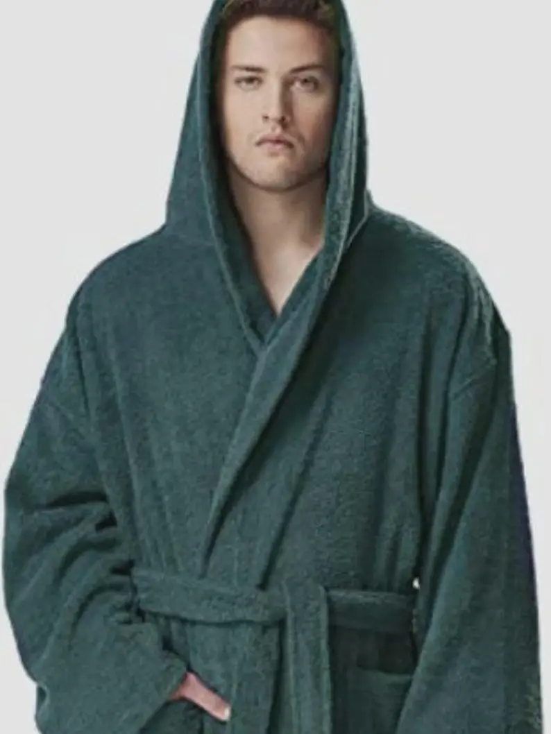 Men's Turkish Cotton Terry Hooded Full Length Long Bathrobe
