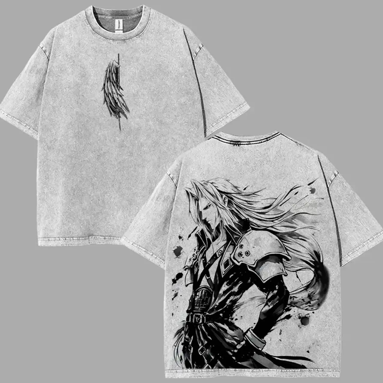 Sephiroth main villains one wing angel final fantasy vii action rpg art Game Washed Tshirt hoodie 2 Sided Cotton Unisex Menswear 90s graphic tees streetwear clothes video gamer t-shirt CPN