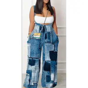 Plus Size Backless Pleated Gradient Color Wide Leg Jumpsuit With Suspender Pants