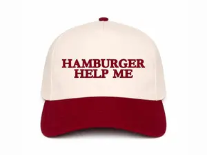 Custom Embroidered Hamburger Help Me Hat Funny Food Trucker Cap