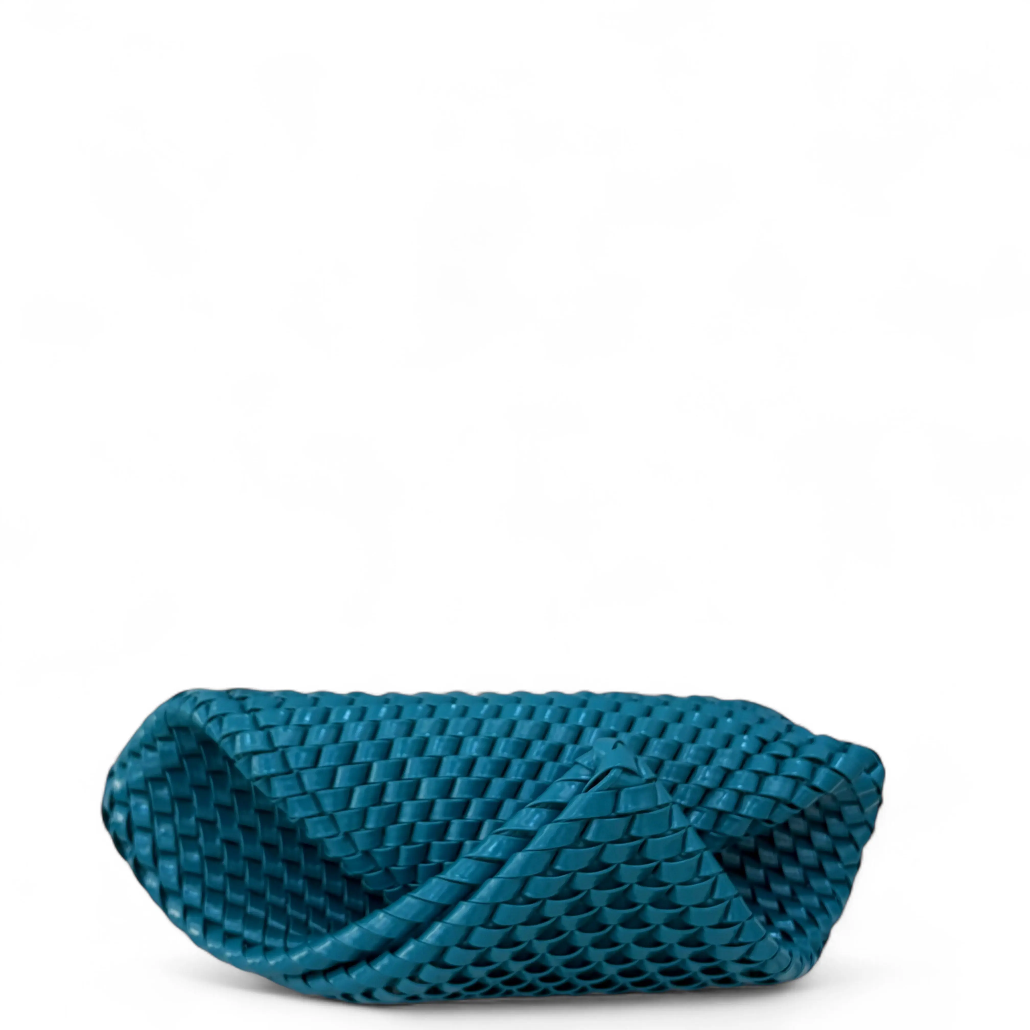 Pre-owned Bottega Veneta Leather Clutches & Wristlets Intrecciato Large Slanted Clutch Patent Nappa Blue (0429v7)