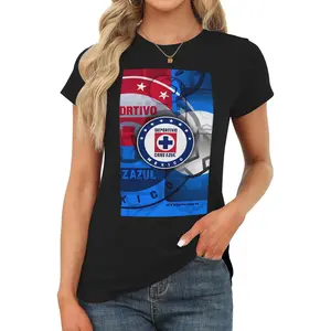 A Cruz Azul   Women's round-neck T-shirt, cotton short-sleeved fitted top, casual summer basic style T-shirt