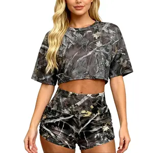 Women's Summer 2 Piece Set Chic Crop Tee & High Waist Shorts Matching Set Perfect for Vacation Daily Outdoorfun Fabric Fit Suits Clothes Top Womenswear