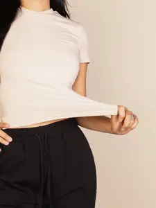 Basic Short Sleeve Ribbed Round Neck Top