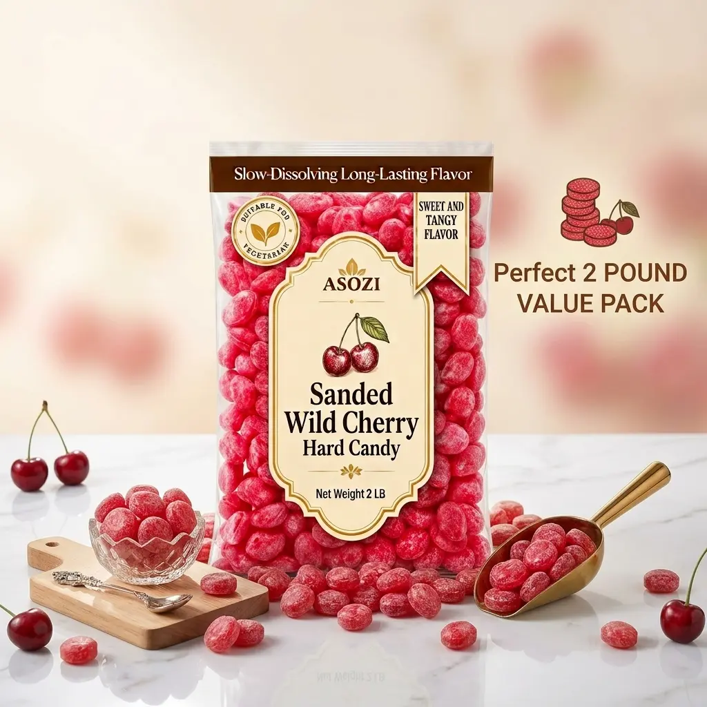 Wild Cherry Drops Hard Candy 2lb- Bulk Pack Old Fashioned Hard Candies - Cherry Candy Flavor- Sanded with Sugar - Perfect for Sore Throats (Wild Cherry)