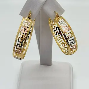 14k Gold Plated Filigree Hoop Earrings with Intricate Design and Elegant Gold Finish