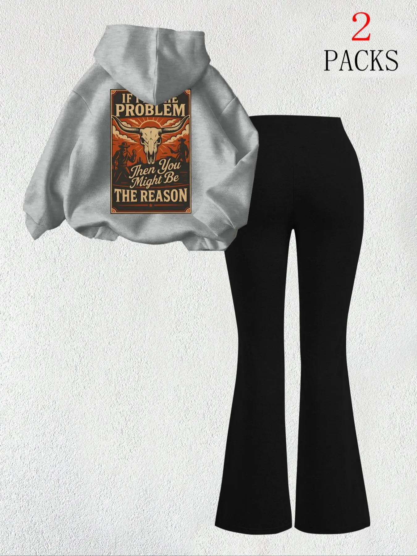 Women's Hooded Sweatshirt Top Set, Casual Loungewear Sets, Comfortable Everyday Casual Fitted Slim-Fitting Bell Bottoms, Stylish Practical Print Design, Perfect for Office and Travel, Ideal Gift Choice Womenswear Clothes