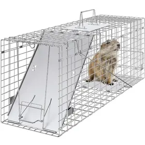 VEVOR Live Animal Cage Trap, 31x 10x 12 Humane Cat Trap Galvanized Iron, Folding Animal Trap with Handle for Rabbits, Stray Cats, Squirrels, Raccoons, Groundhogs and OpossumsVEVOR Super Brand Day