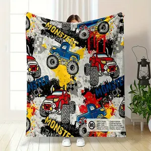 300GSMMonsterTruckDigitalPrintFlannelThrowBlanket–100%Polyester,Non-WovenFabric,All-SeasonReversible,ContemporaryStyle,CartoonTheme,NoShedding,MachineWashable–Cozy&Durable