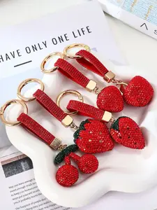Handmade Rhinestone Fruit Keychain Charm, Cute Simple Style, Perfect for Women and Kids, Bag Pendant, Car Key Chain, Phone Strap,Valentine's Day,lovers，new year，Keychain Wristlet Strap