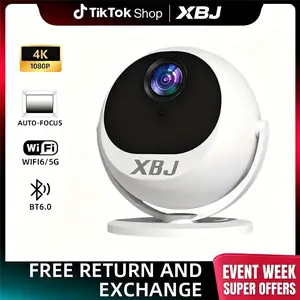 XBJ Portable Projector 360° Projection 2.4/5G WiFi 360° HDDual Band Wireless 6+ BT6.0 LED 200 Inch Screen Built-in Speaker 1080P Full HD Auto Keystone Electric Focus for HomeCinema Outdoor Use Great Gift