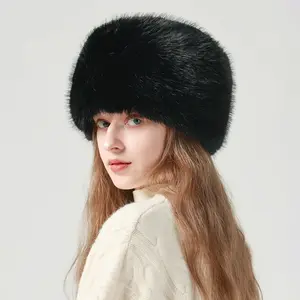 Women Winter Warm Faux Fur Plush Fuzzy Cossack Hat Outdoor Headwear Accessory