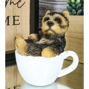 Ebros Realistic Mini Yorkie Teacup Statue 3" Pet Pal Yorkshire Terrier Dog Figurine