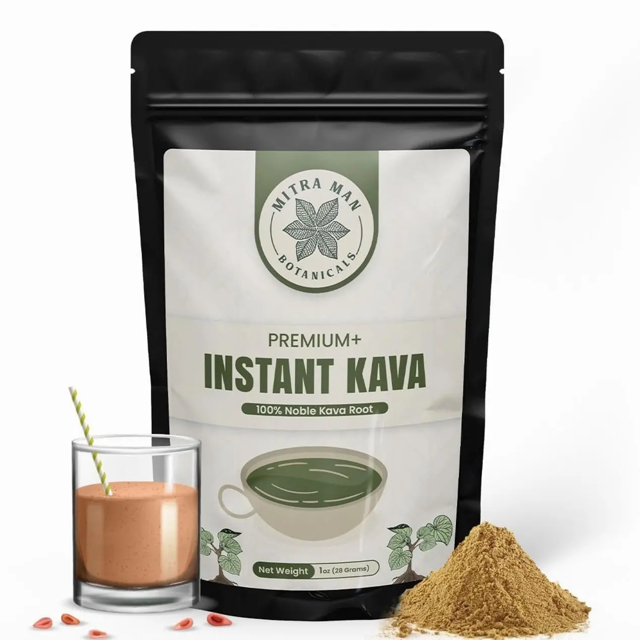 Instant Kava -100% Root Extracted True Kava - Calm Natural Powdered Kava - Easy to Use Instant Kava fully water soluble for Everyone - 6-7 Year Old Roots 1oz Pack