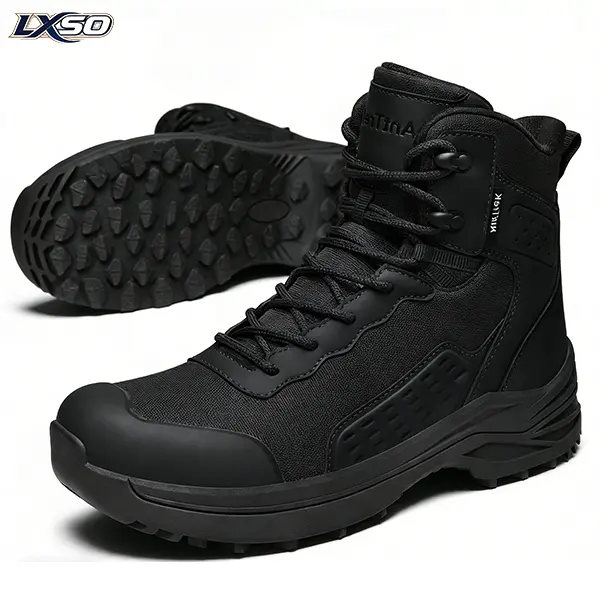 LXSO Men's Tactical Combat Boots, 8-Inch Lightweight Oxford Hiking Ankle Boot with Side Zipper, Breathable Non-Slip for Work & Security