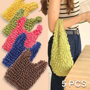 5pcs Cool Retractable Magic Handheld Portable Shopping Bag with Strong Load-bearing Capacity Retractable to Palm Size for Storage and Gifts