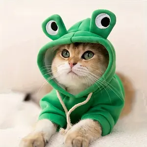 Cute Frog Theme Small dog Hoodie - Comfortable knitted jumper with drawstring, suitable for all seasons