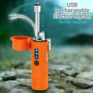 Usb Rechargeable Dual Arc Plasma Lighter | 360° Rotatable Neck & Built-In Flashlight, Windproof Flameless, Ideal For Outdoor Camping Bbq & Candle Ignition, Survival Tool Gift For Men & Women
