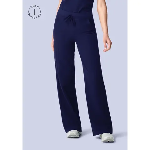 Women's High-Waisted Navy Jeans - Casual Comfy Baggy Streetwear Basic Pants, 4-Way Stretch Moves With Every Step, Yoga Band, Spill Resistant, 6-Pocket Carry, Machine Washable