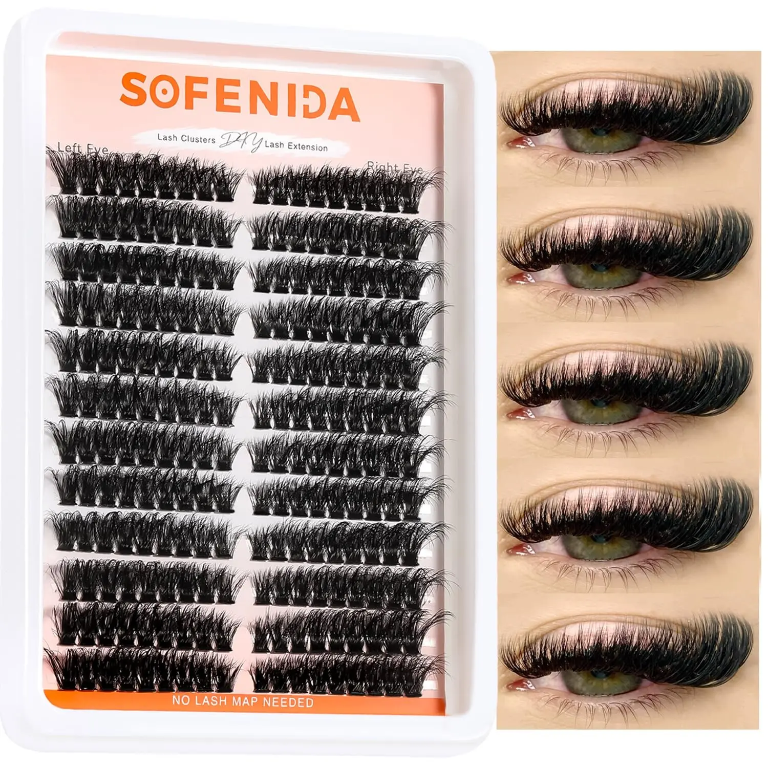 Cat Eye Wispy Eyelash Clusters D Curl - 80D Cluster Eyelash Extensions Mix 8-16mm, 12 Pairs Left & Right Pre-Arranged Individual Lashes for DIY at Home
